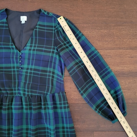 A New Day Green & Blue Tartan Plaid Long Sleeve V-Neck Midi Dress Women's Size S - Picture 12 of 13